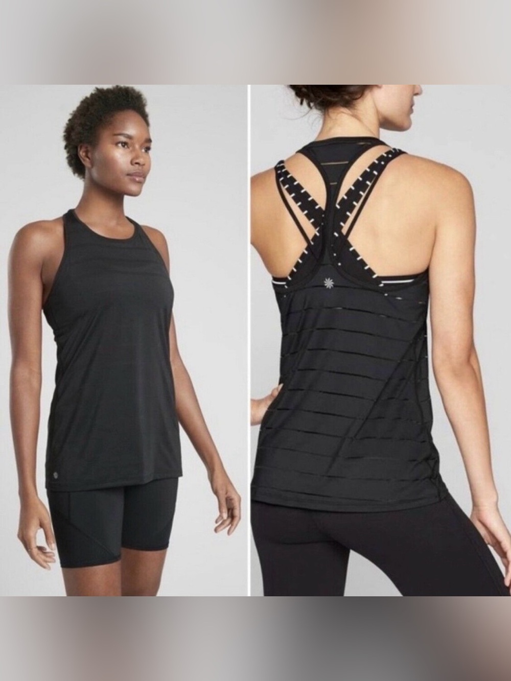 Athleta HIGH NECK CHI DOUBLE STRIPE TANK in Black Size M